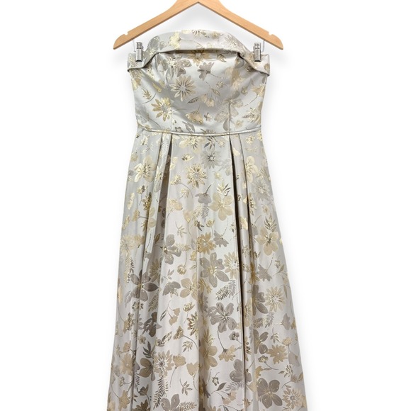 Mac Duggal NEW White Gold Brocade Strapless Golden Floral High Low Gown - Size 4 - Picture 4 of 15